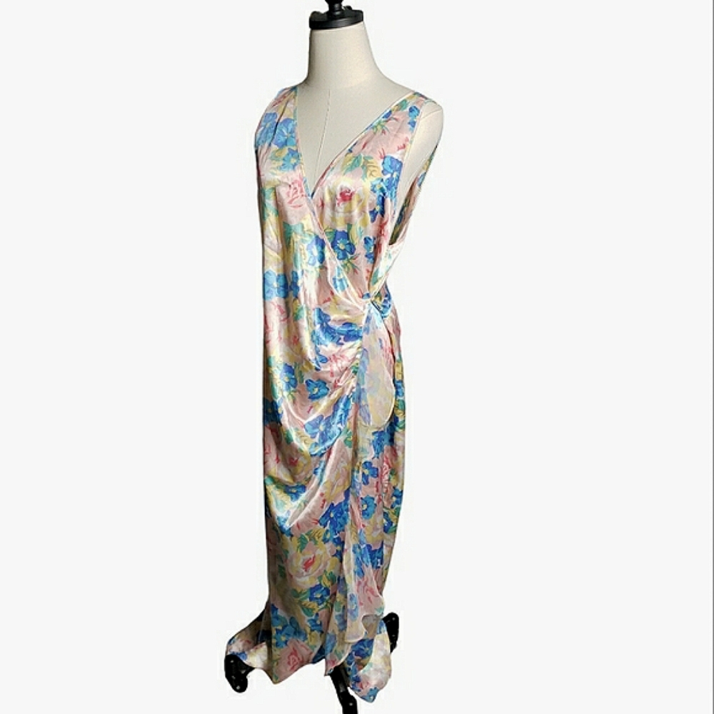 Vtg Victoria Secret Gold Wrap Nightgown Draped Flowy Floral Cottage Ballet Maxi